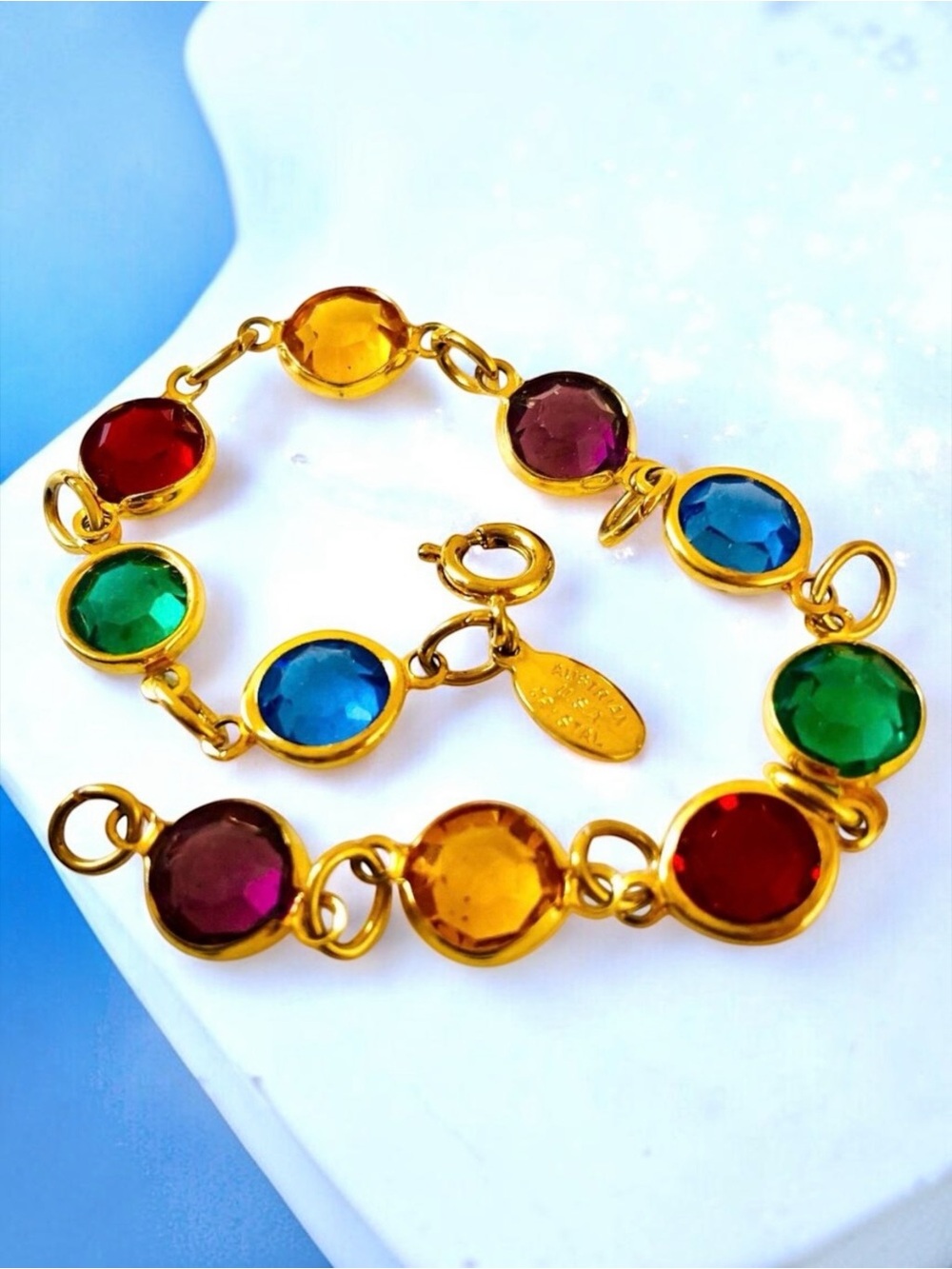 Vintage Genuine Austrian Crystal Bracelet Multi-Colored Made in USA